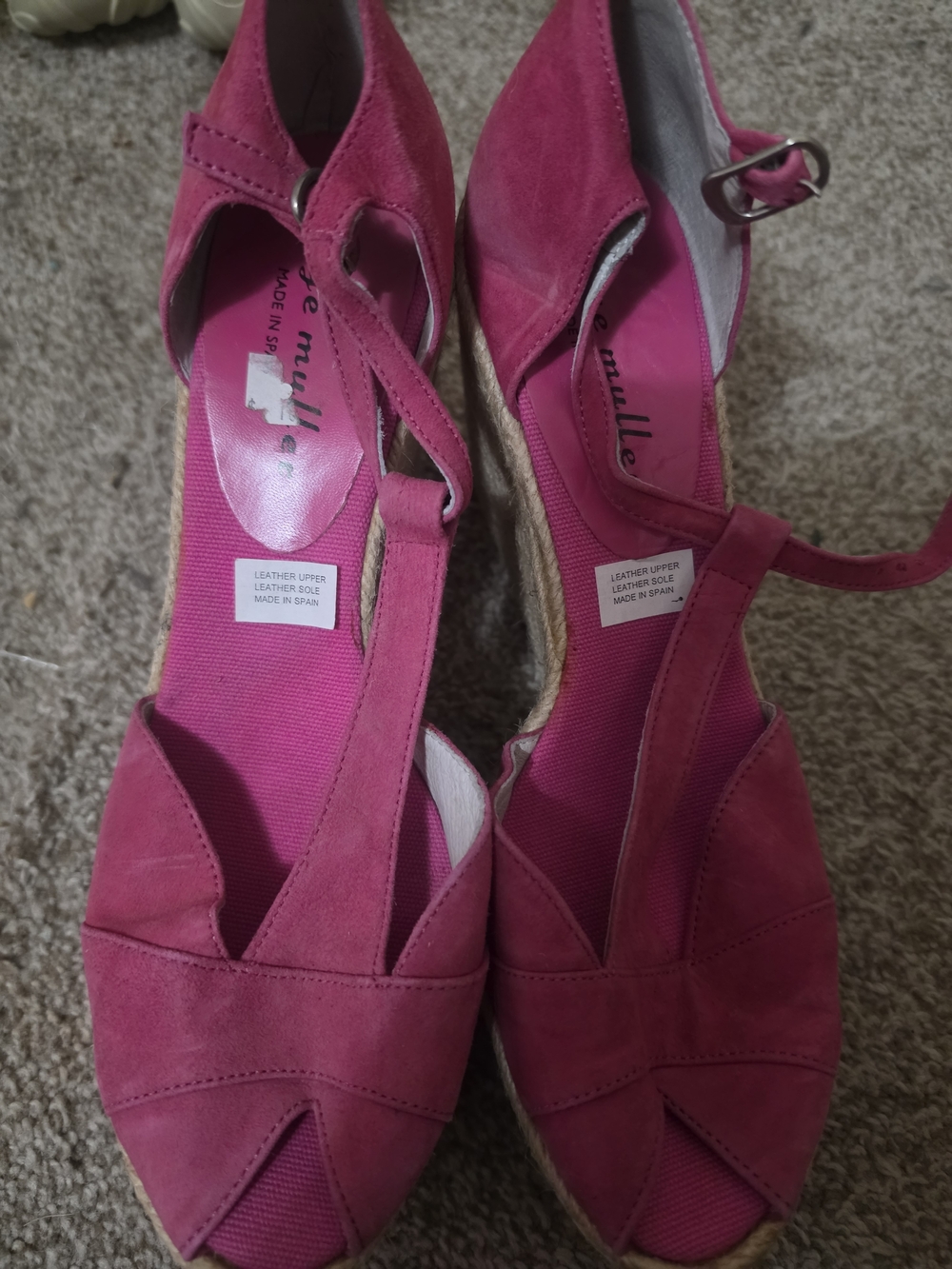 Suede Pink Espadrille Wedge Sandals with Ankle Strap